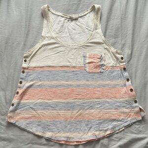 Roxy Multicolor Striped Tank Top with Button Accents